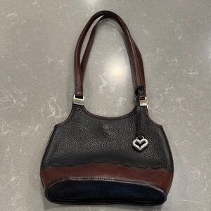Vintage Brighton Two-Tone Black and Brown Leather Shoulder Bag with Heart Charm